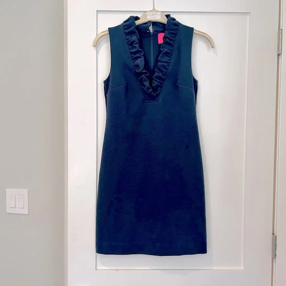 Lilly Pulitzer Tisbury Knit V-Neck Sleeveless Ruffle Detail Sheath Dress navy - Picture 5 of 9